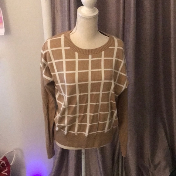 GAP Brown and White Windowpane Sweater - Picture 4 of 5